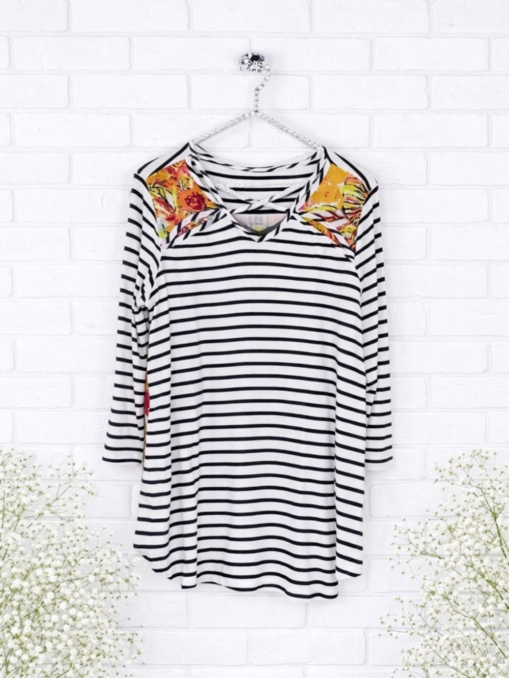 Soft Surroundings Floral Stripe Contrast Tunic Tee Size M